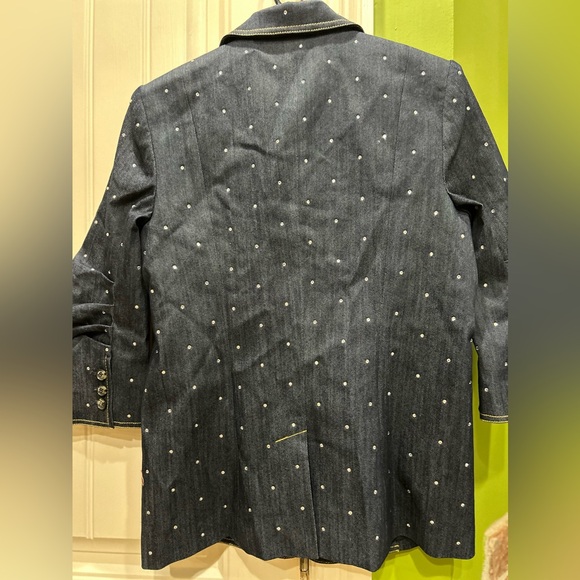New Cinq A Sept Khloe Rhinestone Ruched Sleeve Blazer In Indigo size 4 - Picture 4 of 8